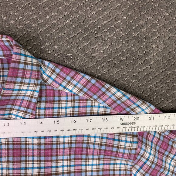 Peter Millar Crown Sport Button Down Shirt Men's XL Plaid Check Stretch blue red - Picture 11 of 13